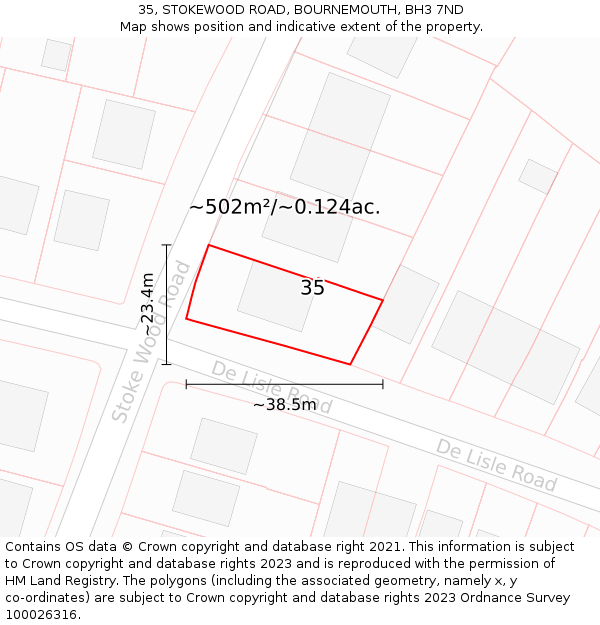 35, STOKEWOOD ROAD, BOURNEMOUTH, BH3 7ND: Plot and title map