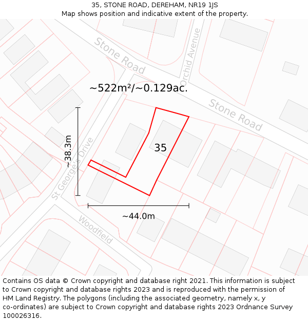 35, STONE ROAD, DEREHAM, NR19 1JS: Plot and title map