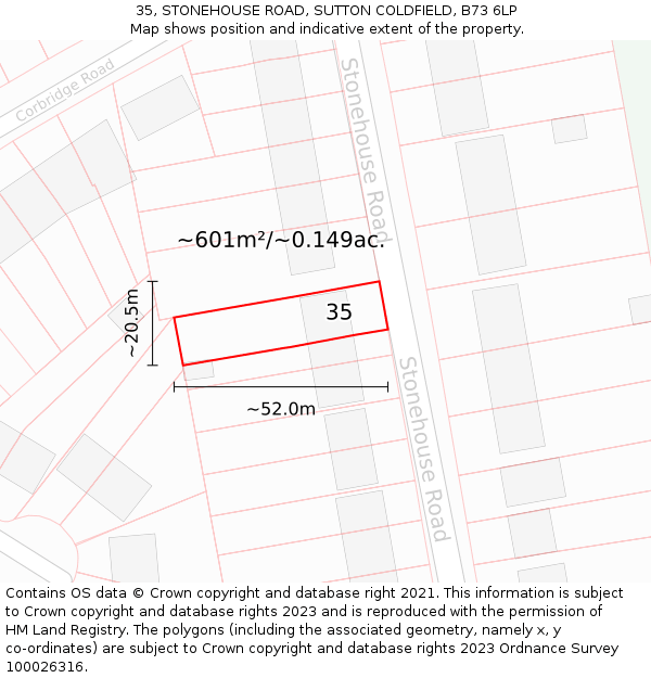 35, STONEHOUSE ROAD, SUTTON COLDFIELD, B73 6LP: Plot and title map