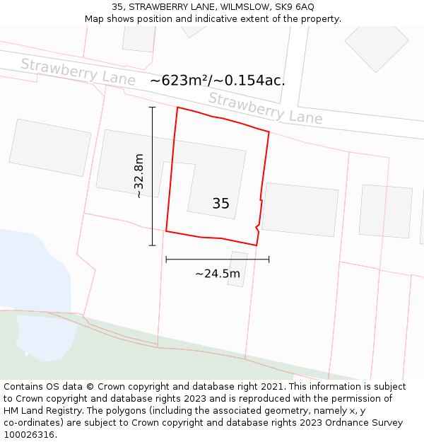 35, STRAWBERRY LANE, WILMSLOW, SK9 6AQ: Plot and title map