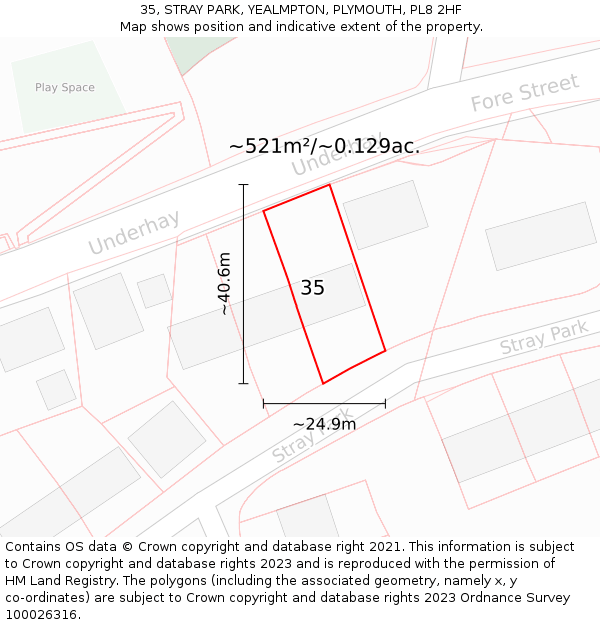 35, STRAY PARK, YEALMPTON, PLYMOUTH, PL8 2HF: Plot and title map