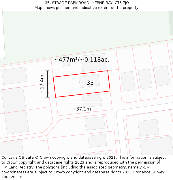 35, STRODE PARK ROAD, HERNE BAY, CT6 7JQ: Plot and title map