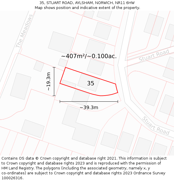 35, STUART ROAD, AYLSHAM, NORWICH, NR11 6HW: Plot and title map