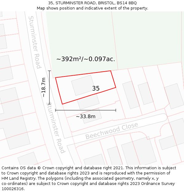 35, STURMINSTER ROAD, BRISTOL, BS14 8BQ: Plot and title map