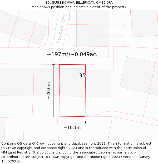 35, SUSSEX WAY, BILLERICAY, CM12 0FA: Plot and title map