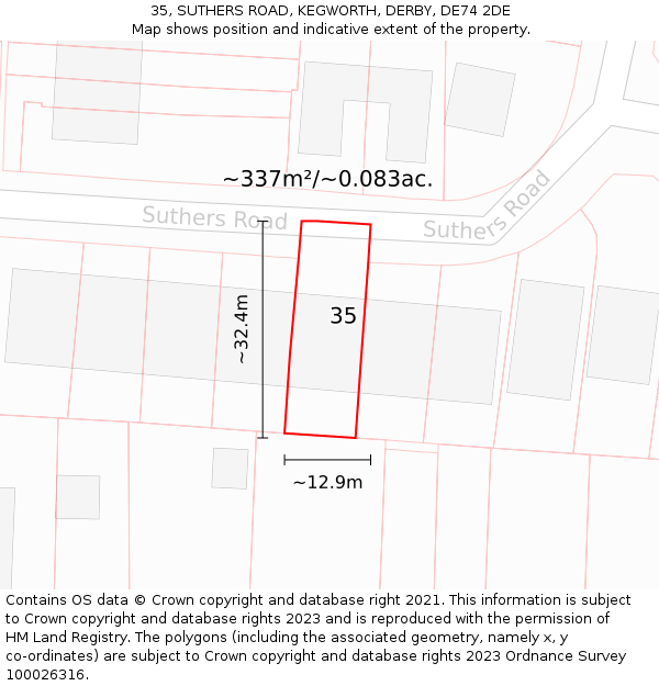 35, SUTHERS ROAD, KEGWORTH, DERBY, DE74 2DE: Plot and title map