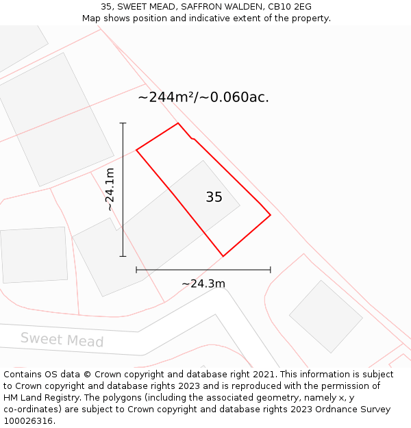 35, SWEET MEAD, SAFFRON WALDEN, CB10 2EG: Plot and title map