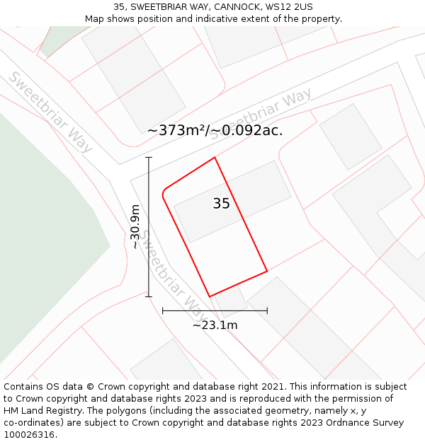 35, SWEETBRIAR WAY, CANNOCK, WS12 2US: Plot and title map