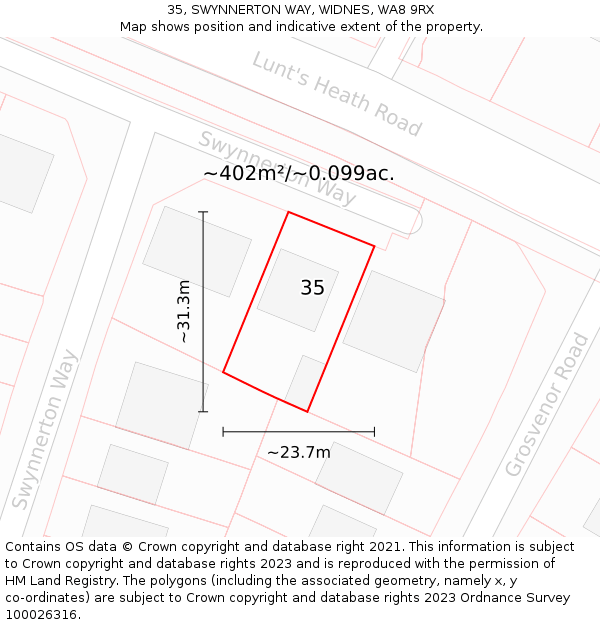 35, SWYNNERTON WAY, WIDNES, WA8 9RX: Plot and title map