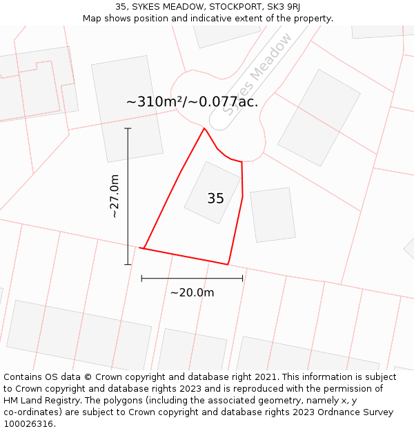 35, SYKES MEADOW, STOCKPORT, SK3 9RJ: Plot and title map