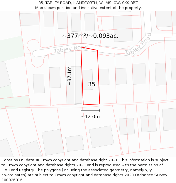 35, TABLEY ROAD, HANDFORTH, WILMSLOW, SK9 3RZ: Plot and title map