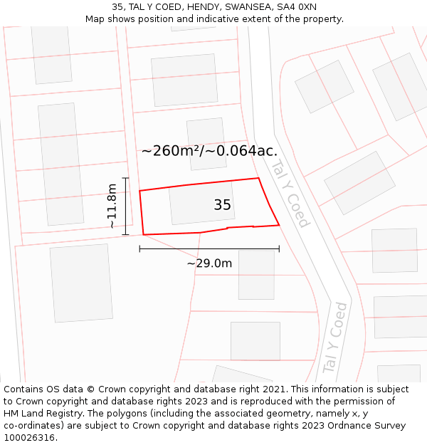 35, TAL Y COED, HENDY, SWANSEA, SA4 0XN: Plot and title map