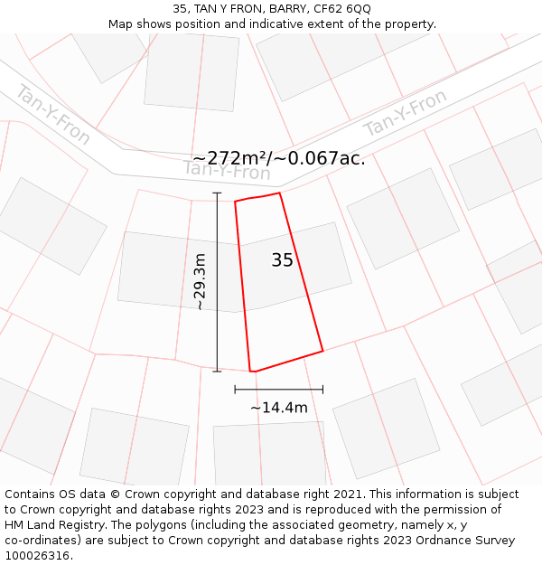 35, TAN Y FRON, BARRY, CF62 6QQ: Plot and title map