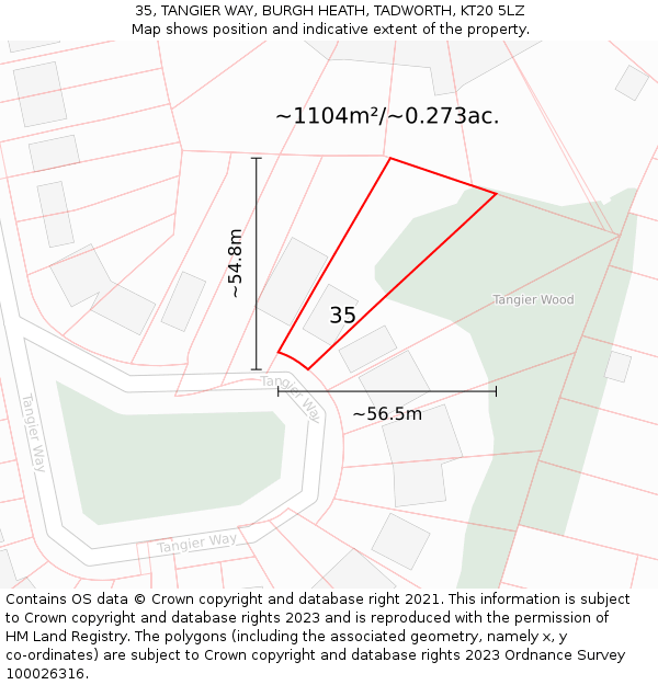 35, TANGIER WAY, BURGH HEATH, TADWORTH, KT20 5LZ: Plot and title map