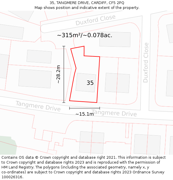 35, TANGMERE DRIVE, CARDIFF, CF5 2PQ: Plot and title map