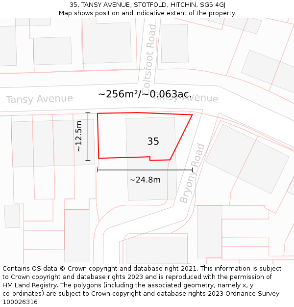 35, TANSY AVENUE, STOTFOLD, HITCHIN, SG5 4GJ: Plot and title map