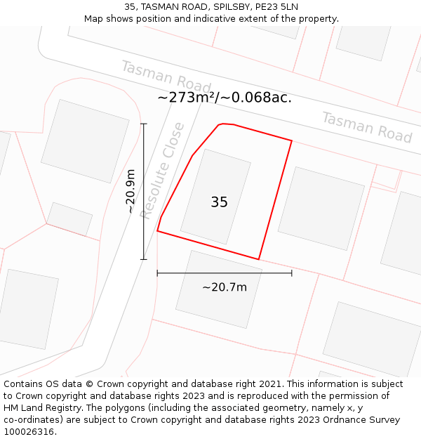 35, TASMAN ROAD, SPILSBY, PE23 5LN: Plot and title map