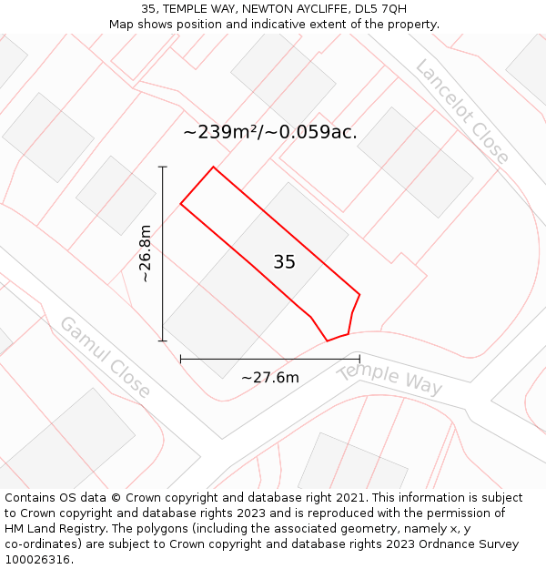 35, TEMPLE WAY, NEWTON AYCLIFFE, DL5 7QH: Plot and title map