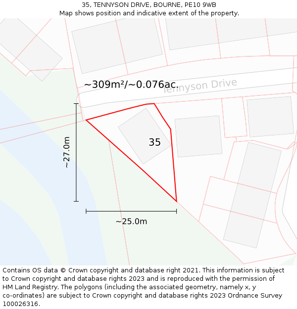 35, TENNYSON DRIVE, BOURNE, PE10 9WB: Plot and title map