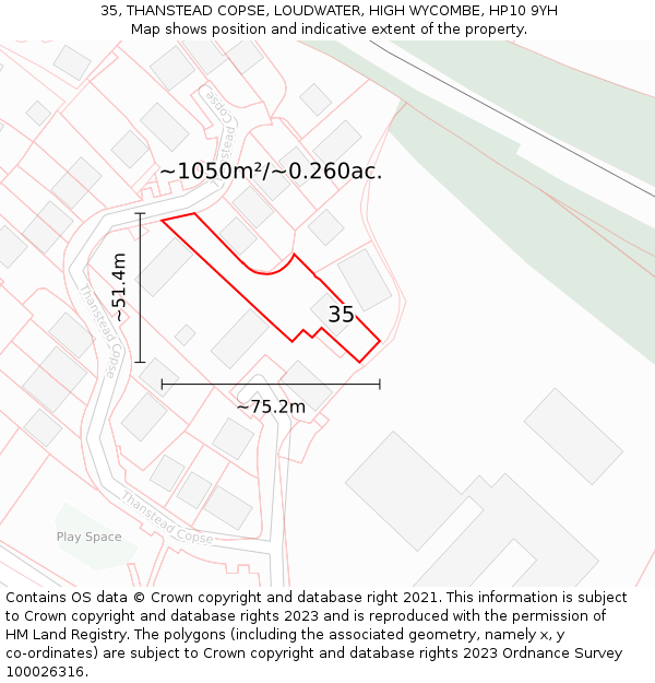 35, THANSTEAD COPSE, LOUDWATER, HIGH WYCOMBE, HP10 9YH: Plot and title map