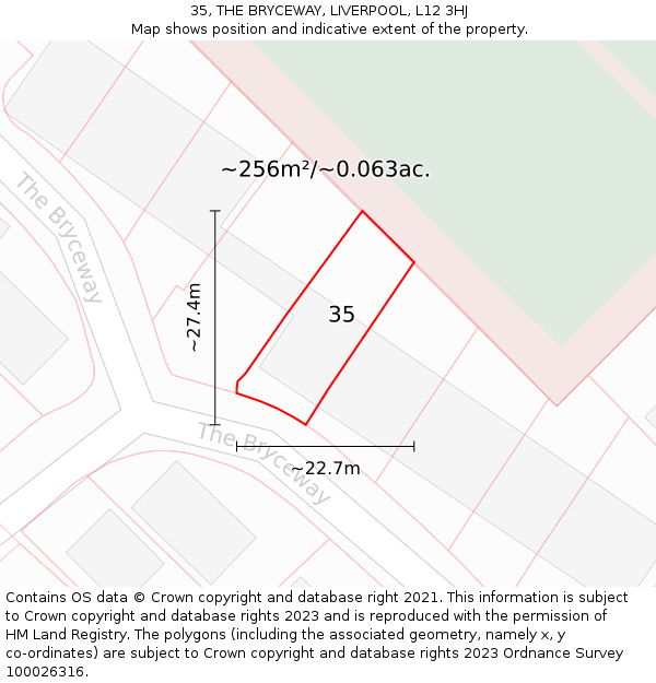 35, THE BRYCEWAY, LIVERPOOL, L12 3HJ: Plot and title map