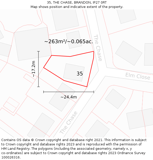 35, THE CHASE, BRANDON, IP27 0RT: Plot and title map