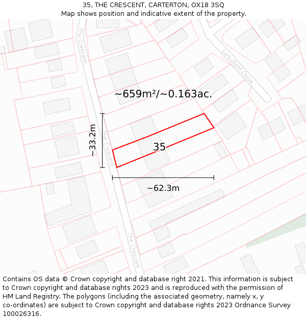 35, THE CRESCENT, CARTERTON, OX18 3SQ: Plot and title map