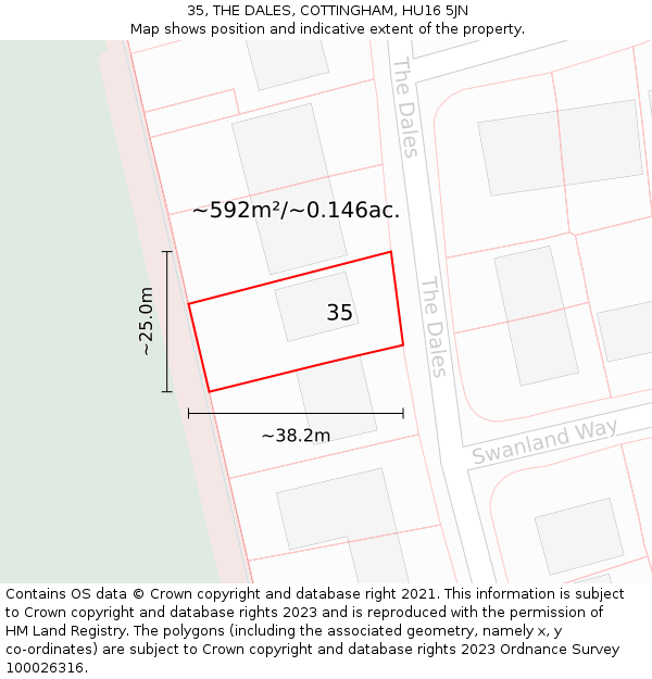 35, THE DALES, COTTINGHAM, HU16 5JN: Plot and title map