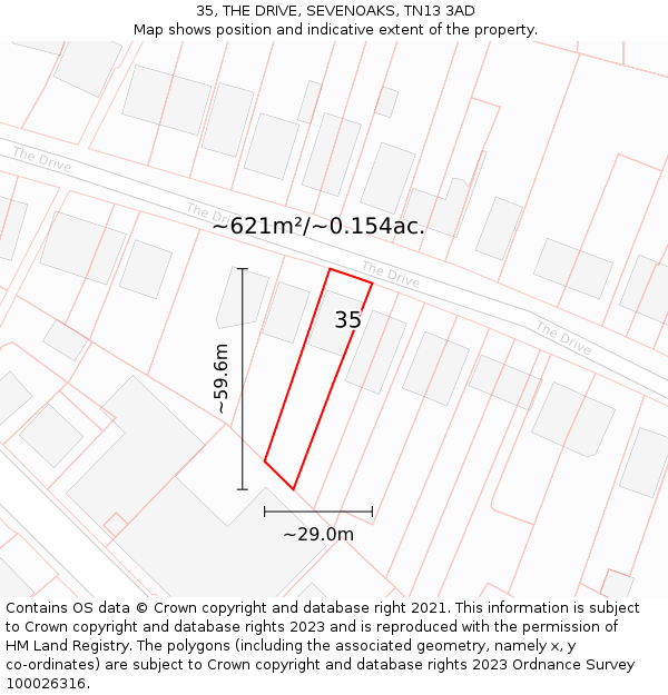 35, THE DRIVE, SEVENOAKS, TN13 3AD: Plot and title map