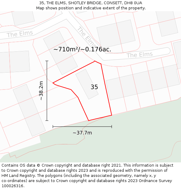 35, THE ELMS, SHOTLEY BRIDGE, CONSETT, DH8 0UA: Plot and title map