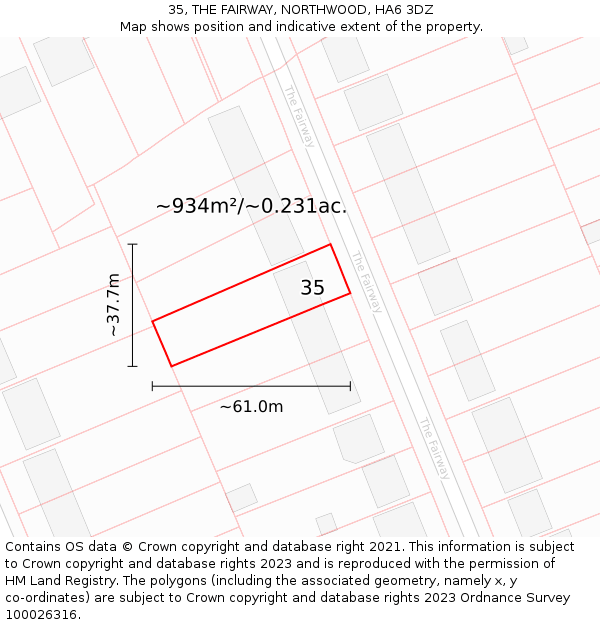 35, THE FAIRWAY, NORTHWOOD, HA6 3DZ: Plot and title map