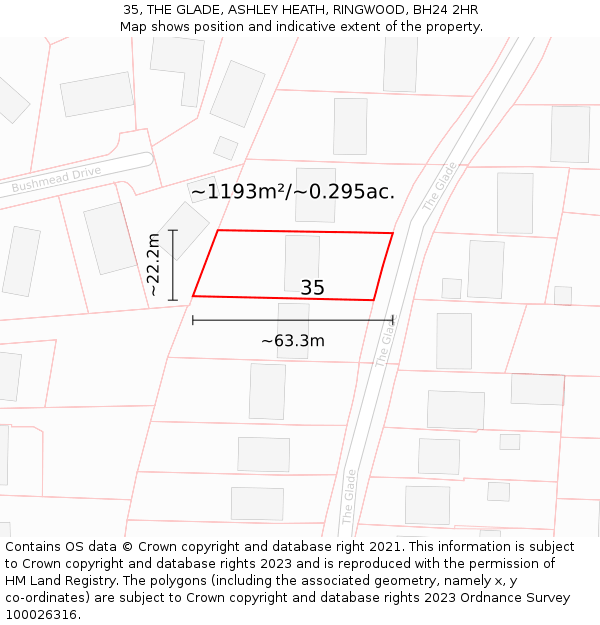 35, THE GLADE, ASHLEY HEATH, RINGWOOD, BH24 2HR: Plot and title map