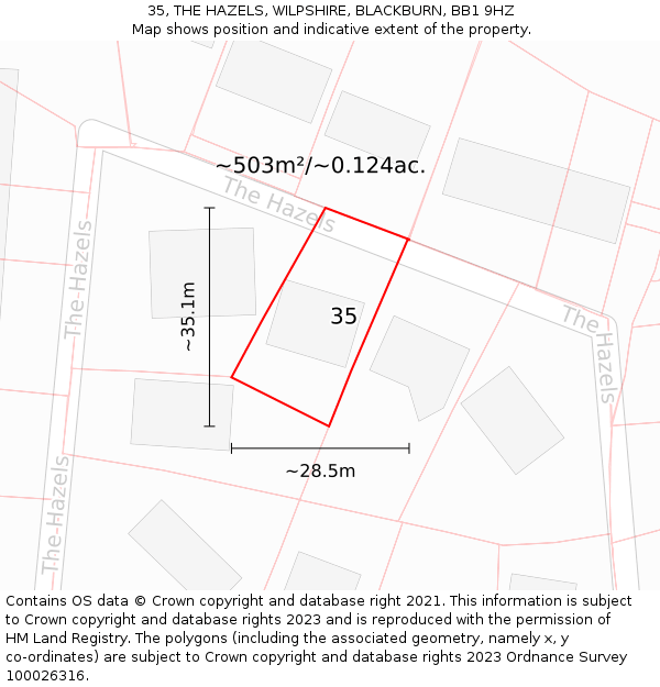 35, THE HAZELS, WILPSHIRE, BLACKBURN, BB1 9HZ: Plot and title map