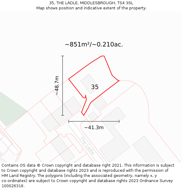 35, THE LADLE, MIDDLESBROUGH, TS4 3SL: Plot and title map