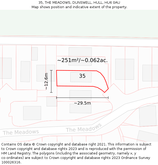 35, THE MEADOWS, DUNSWELL, HULL, HU6 0AU: Plot and title map