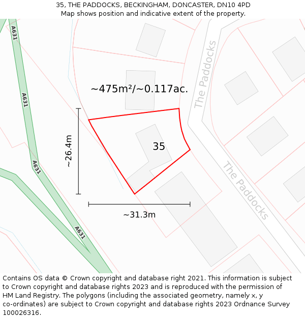 35, THE PADDOCKS, BECKINGHAM, DONCASTER, DN10 4PD: Plot and title map