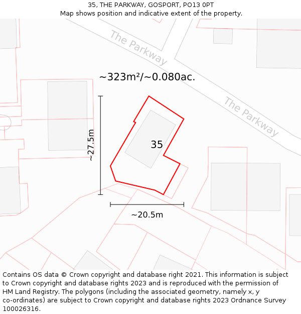 35, THE PARKWAY, GOSPORT, PO13 0PT: Plot and title map