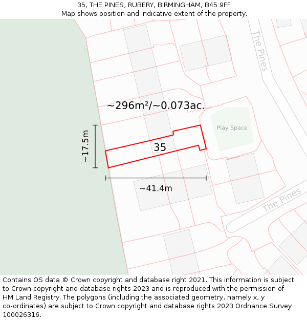 35, THE PINES, RUBERY, BIRMINGHAM, B45 9FF: Plot and title map