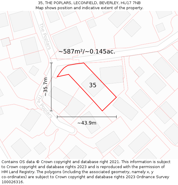 35, THE POPLARS, LECONFIELD, BEVERLEY, HU17 7NB: Plot and title map