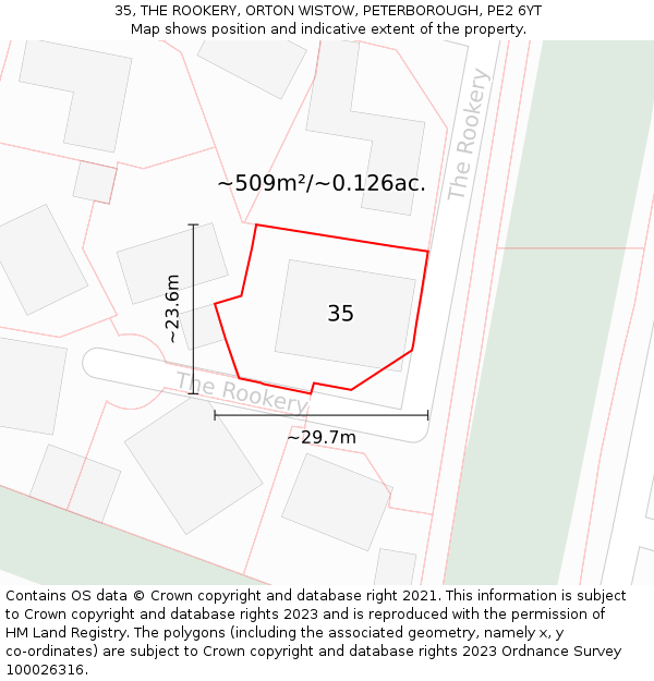 35, THE ROOKERY, ORTON WISTOW, PETERBOROUGH, PE2 6YT: Plot and title map