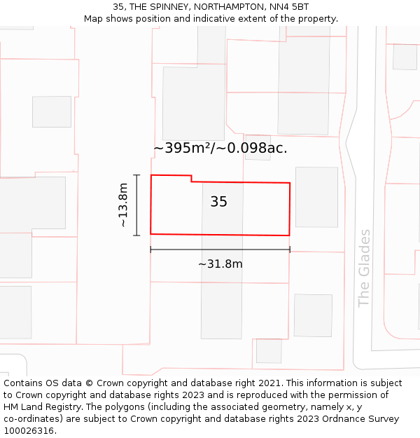 35, THE SPINNEY, NORTHAMPTON, NN4 5BT: Plot and title map