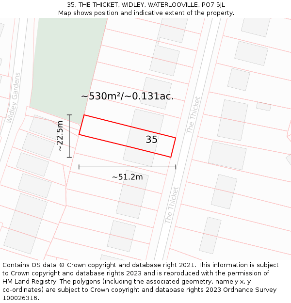 35, THE THICKET, WIDLEY, WATERLOOVILLE, PO7 5JL: Plot and title map