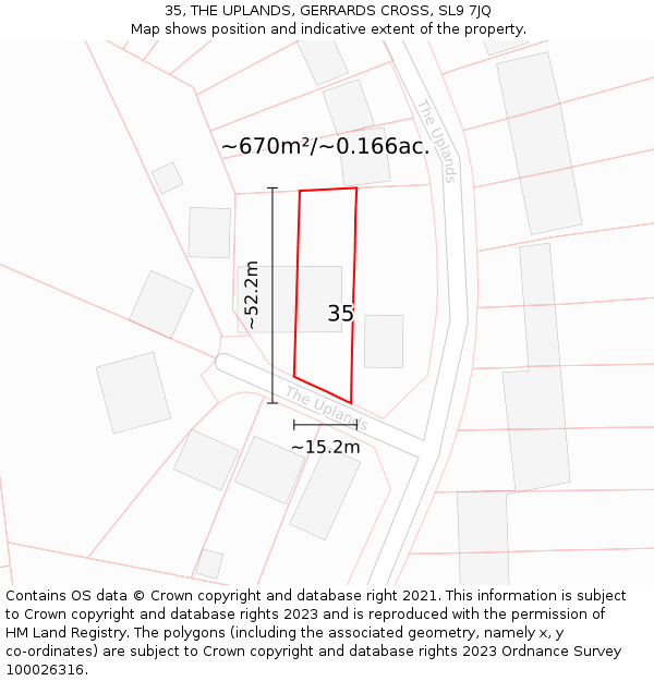 35, THE UPLANDS, GERRARDS CROSS, SL9 7JQ: Plot and title map