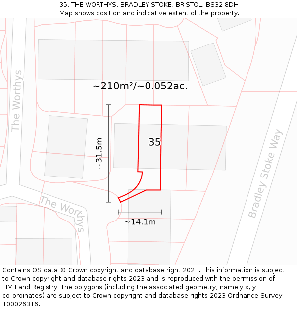 35, THE WORTHYS, BRADLEY STOKE, BRISTOL, BS32 8DH: Plot and title map