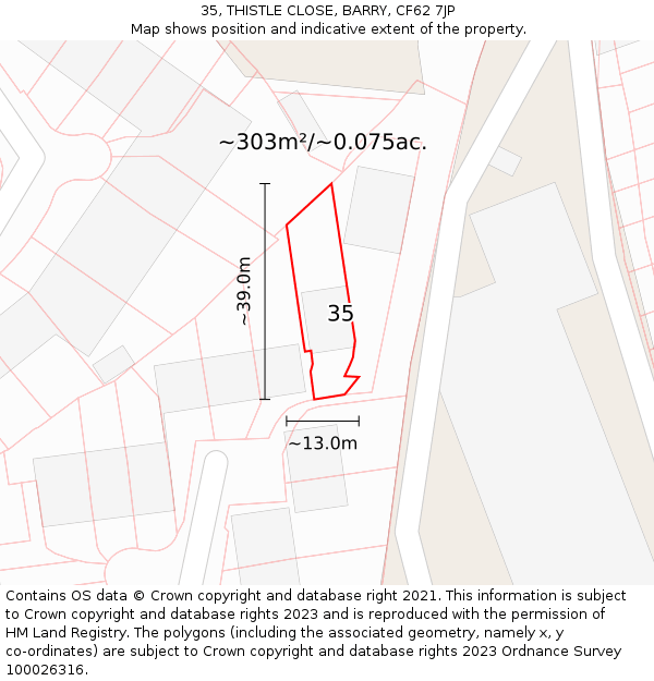 35, THISTLE CLOSE, BARRY, CF62 7JP: Plot and title map