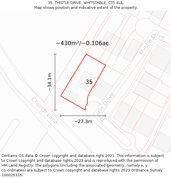 35, THISTLE DRIVE, WHITSTABLE, CT5 4UL: Plot and title map