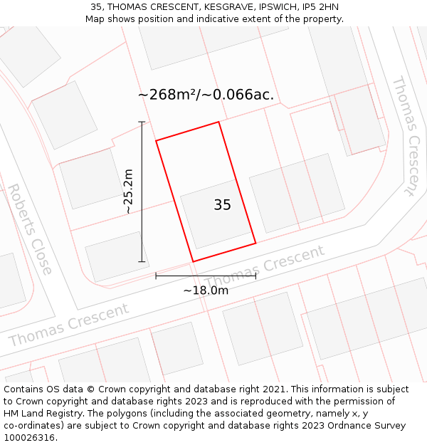 35, THOMAS CRESCENT, KESGRAVE, IPSWICH, IP5 2HN: Plot and title map