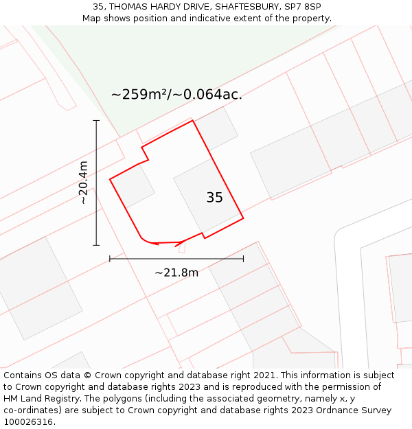 35, THOMAS HARDY DRIVE, SHAFTESBURY, SP7 8SP: Plot and title map