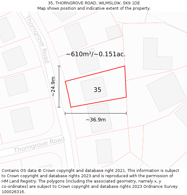 35, THORNGROVE ROAD, WILMSLOW, SK9 1DE: Plot and title map