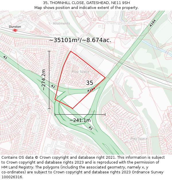 35, THORNHILL CLOSE, GATESHEAD, NE11 9SH: Plot and title map